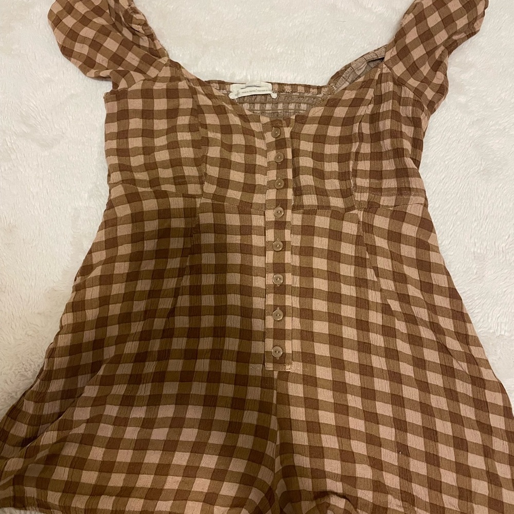 Urban outfitters beige gingham romper